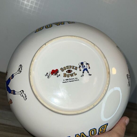 1990 Roman Souper Bowl, Bowl Touch Down Snacks Popcorn Noodles Salad White Green - Picture 10 of 10